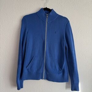 Vintage Ralph Lauren Sweater Womens Medium Golf Royal Blue Cable Knit Full Zip